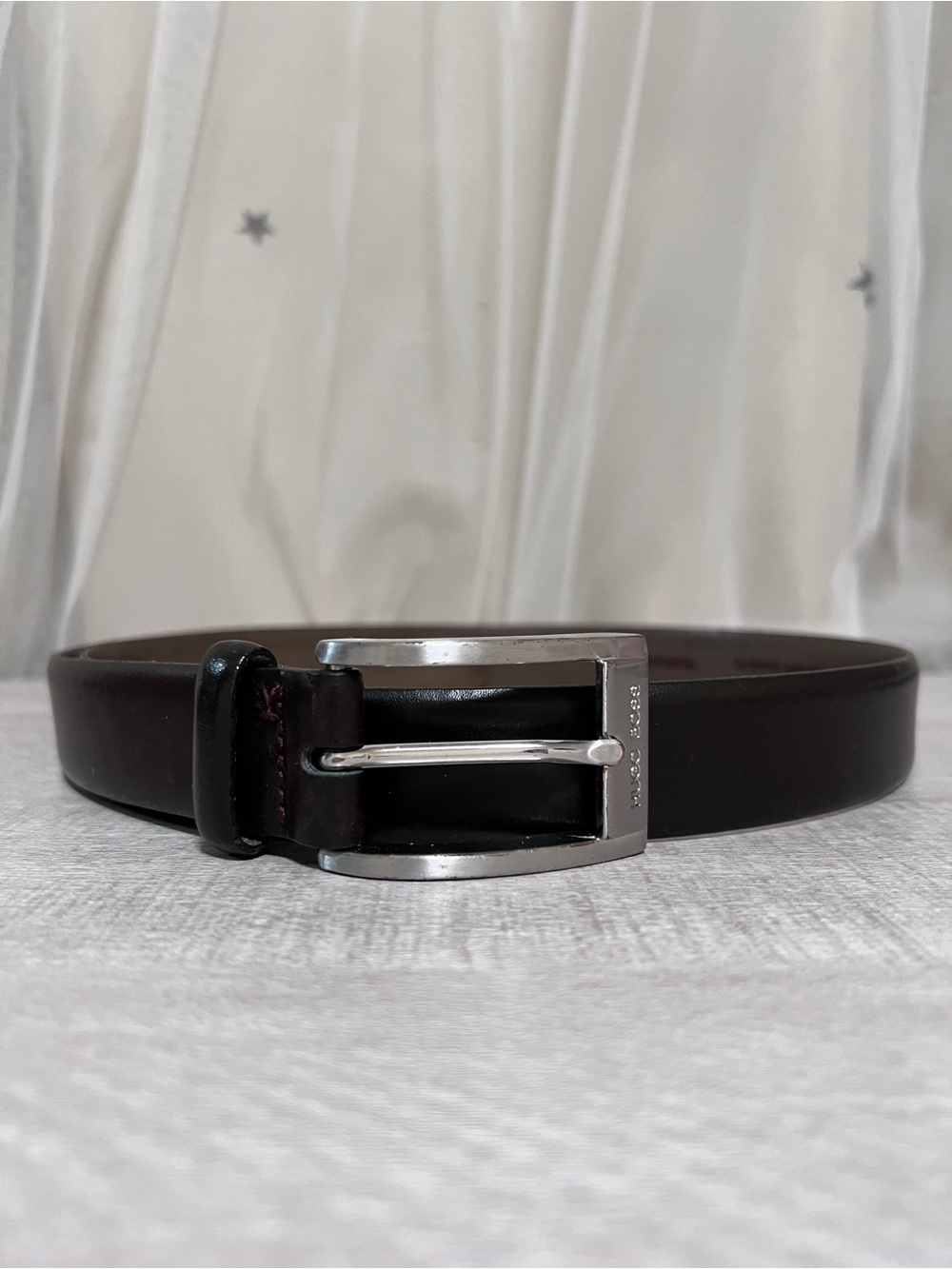 Hugo Boss Brown Cowskin Leather Belt Size 32 Made in Italy Silver Buckle